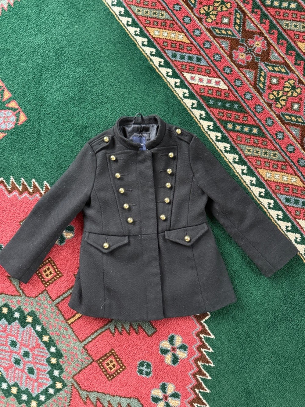 GAP Girls' Black Military-Style Peacoat with Gold Buttons